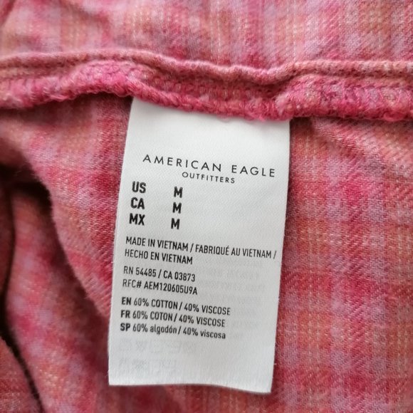 American Eagle Womens Pink Double Pocket High Low Plaid Button Up Shirt Size M - Picture 6 of 8